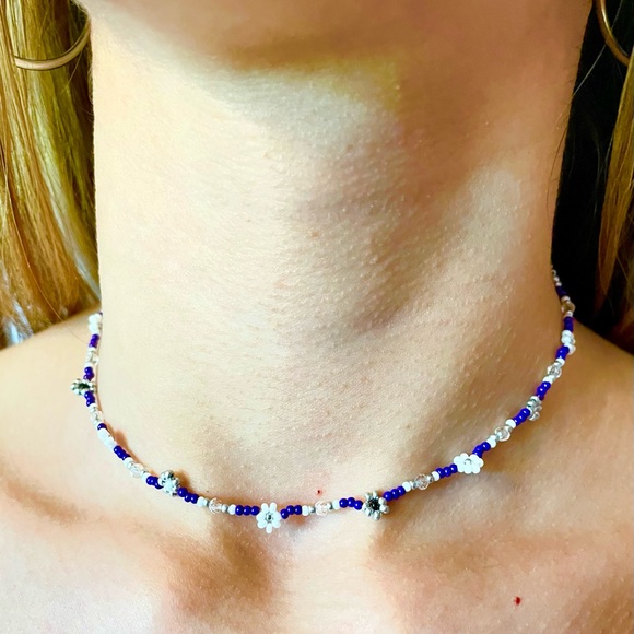 Daisy Flower Choker Wrap Bracelet Layered Summer Purple Boho Crystal Y2K New - Picture 6 of 9